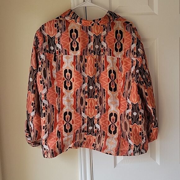 Ruby Rd. Button Down Size 16 Sheer Orange Black 3/4 Sleeves Blouse Shirt - Picture 4 of 6